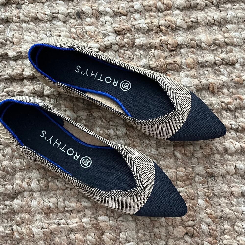 Rothy's The Point Flats Beige Black Blue Colorblock Women's Size 9 Washable